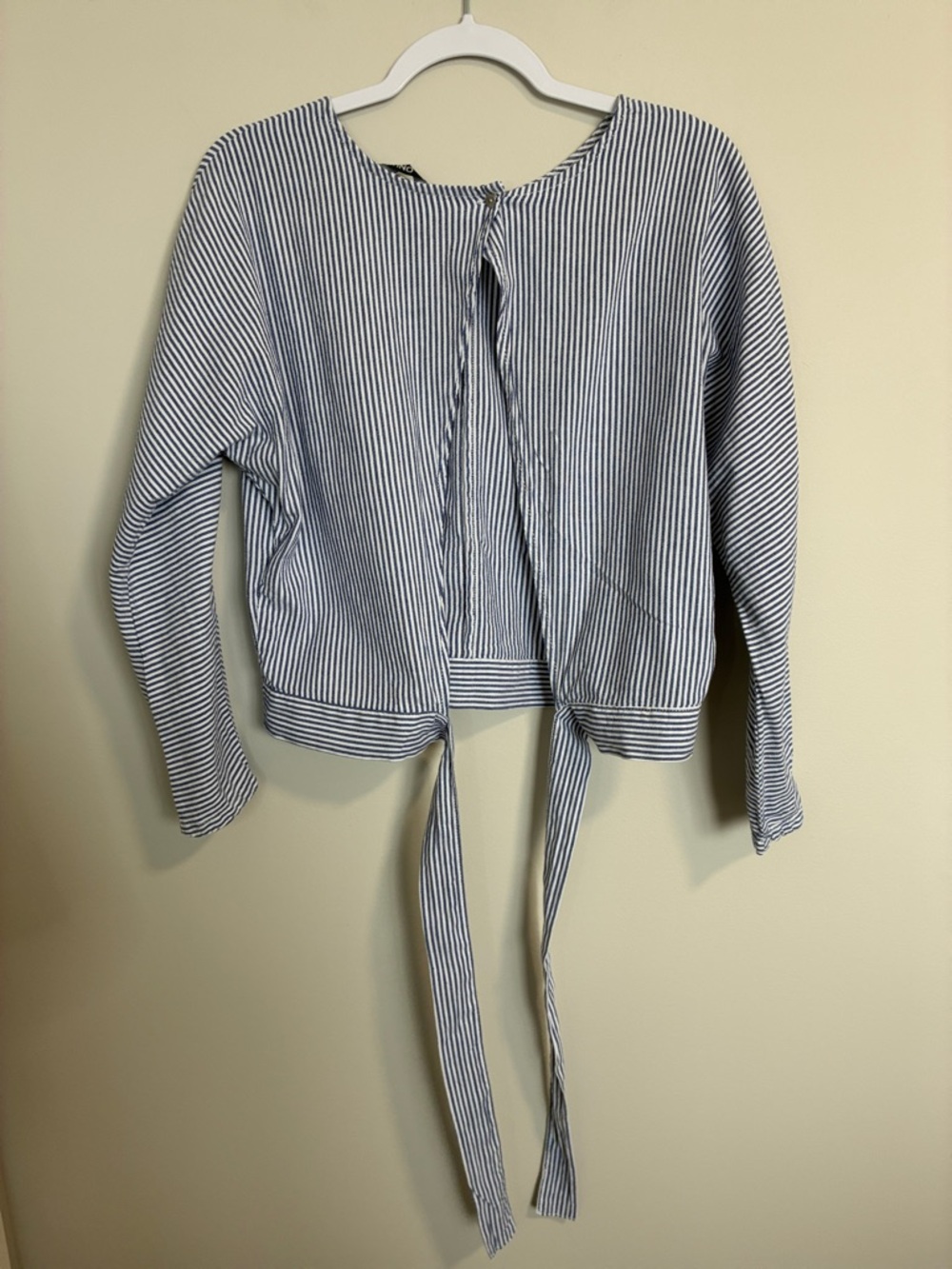 Only - Blue and White Striped Tie-Front Long Sleeve Top - Picture 3 of 12